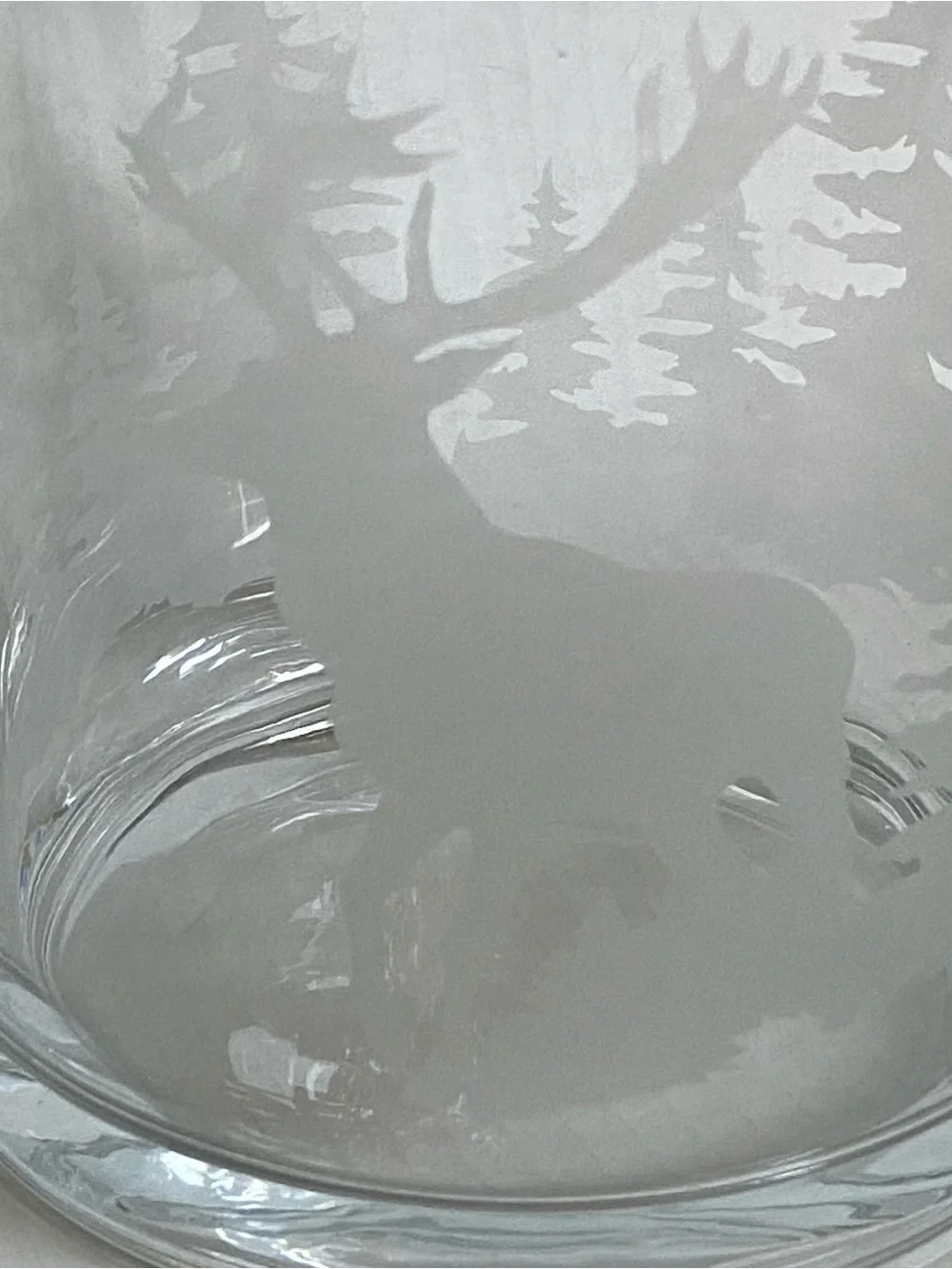 Etched Glass Cylinder Pillar Candle Holder 6” X 6” Vase Woodland Deer Tree EUC